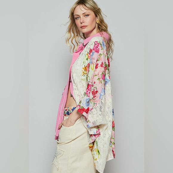 POL Thermal and Crochet Lace Mix Shirt with Floral Pattern S,M, L - Picture 3 of 8